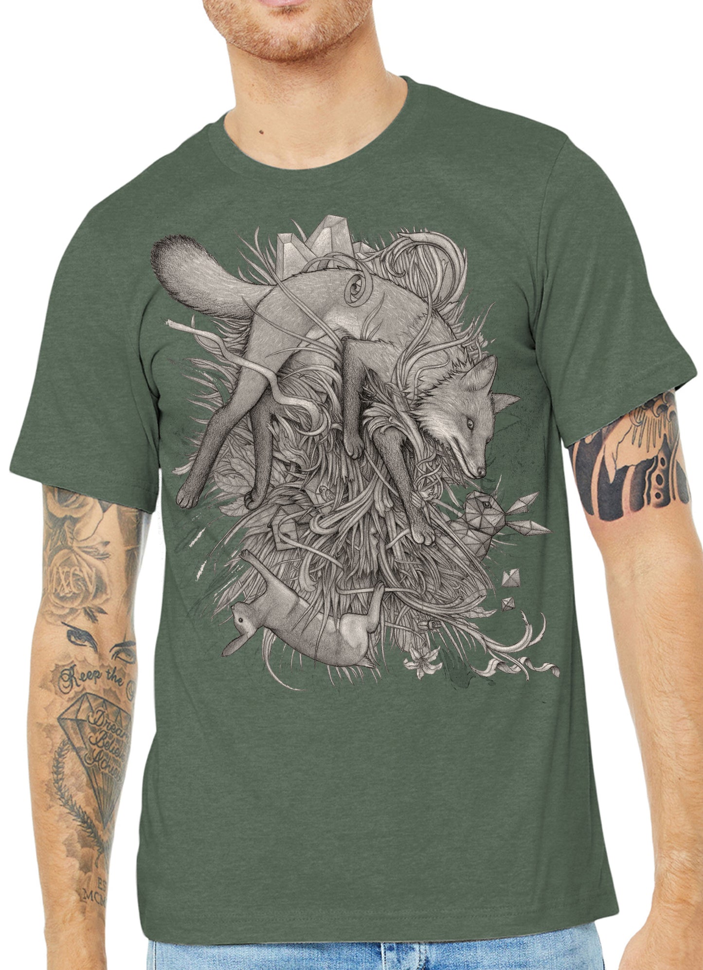 fox tshirt, fox illustration, fox and rabbit,