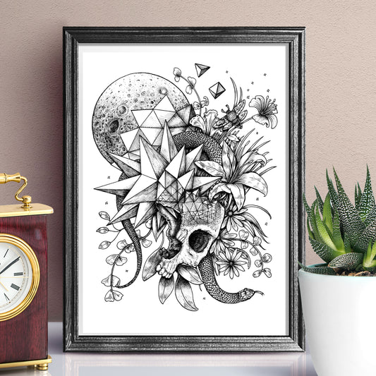 skull art print, scared geometry print, wall prints