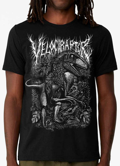 Velociraptor, Velociraptor tshirt, dinosaur tee, metal Velociraptor, rock dinosaur, paleontology tshirtt