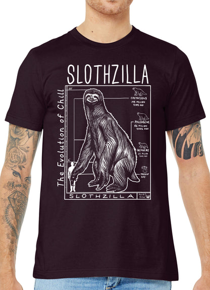 Slothzilla tshirt, sloth shirt, nerdy tshirt, evolution shirt