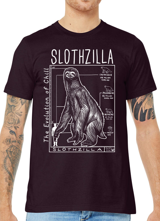 Slothzilla tshirt, sloth shirt, nerdy tshirt, evolution shirt
