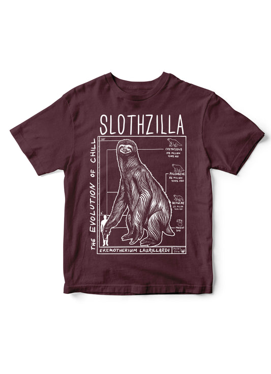 kids sloth tshirt, slothzilla tshirt, kids science tees, nerdy tee for children