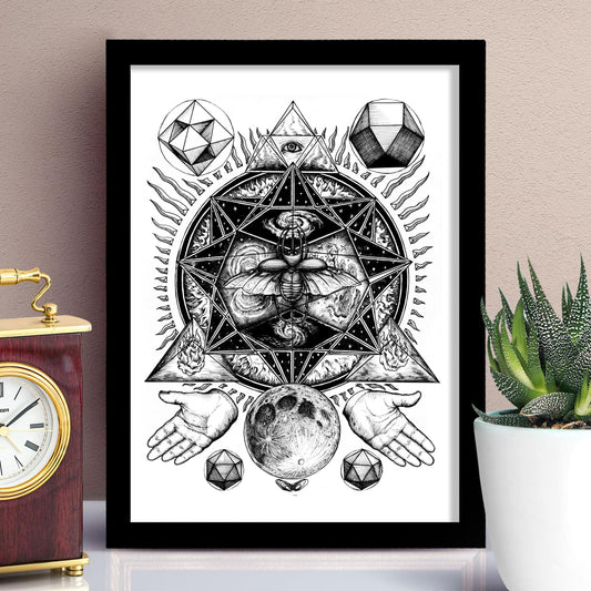 geometric art, beetle art, black & white art print