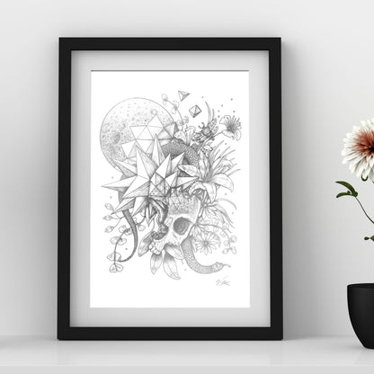 skull moon geometric art