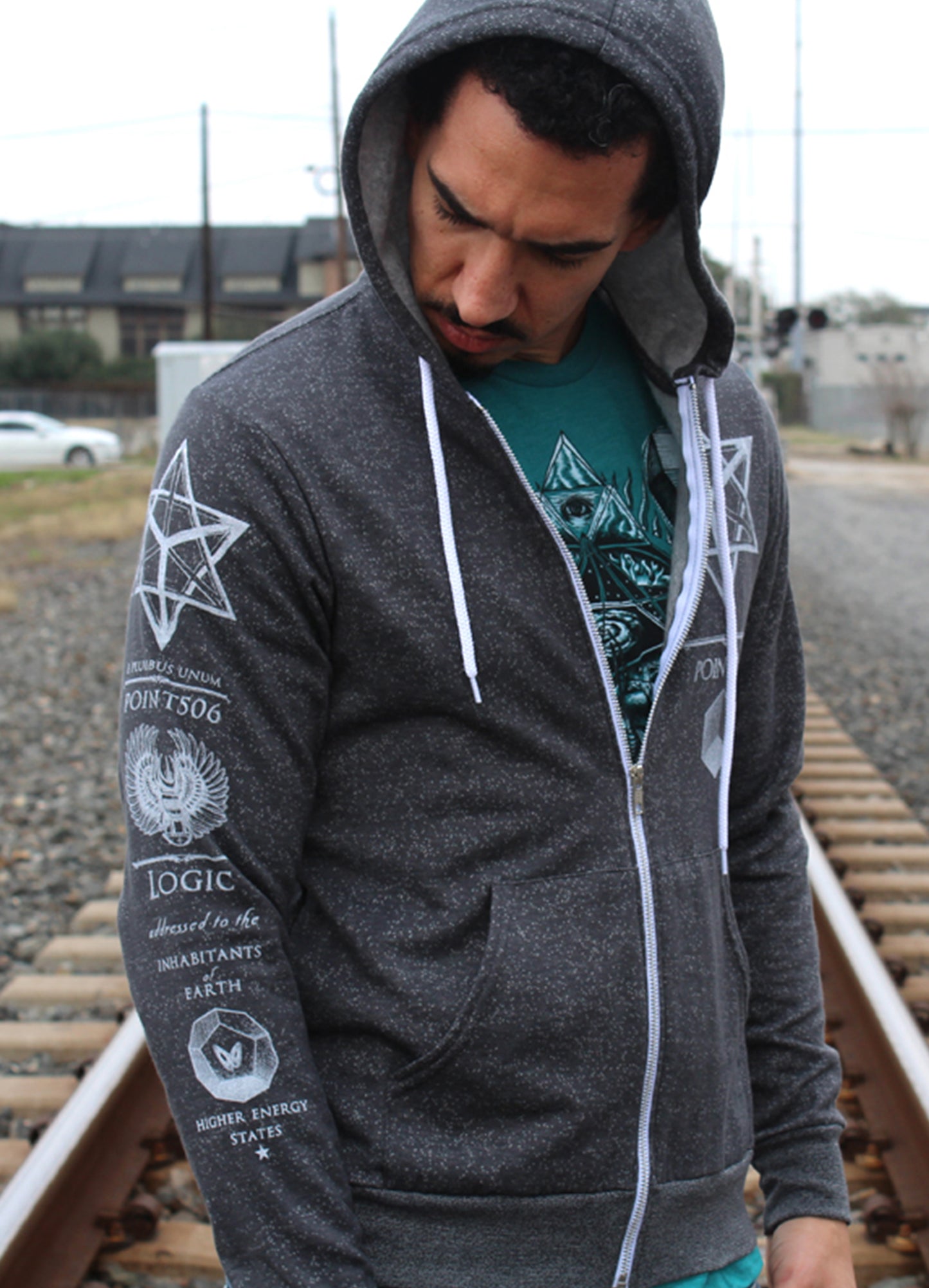 Sacred Geometry Merkaba Hoodie - Digital Grey - Point 506