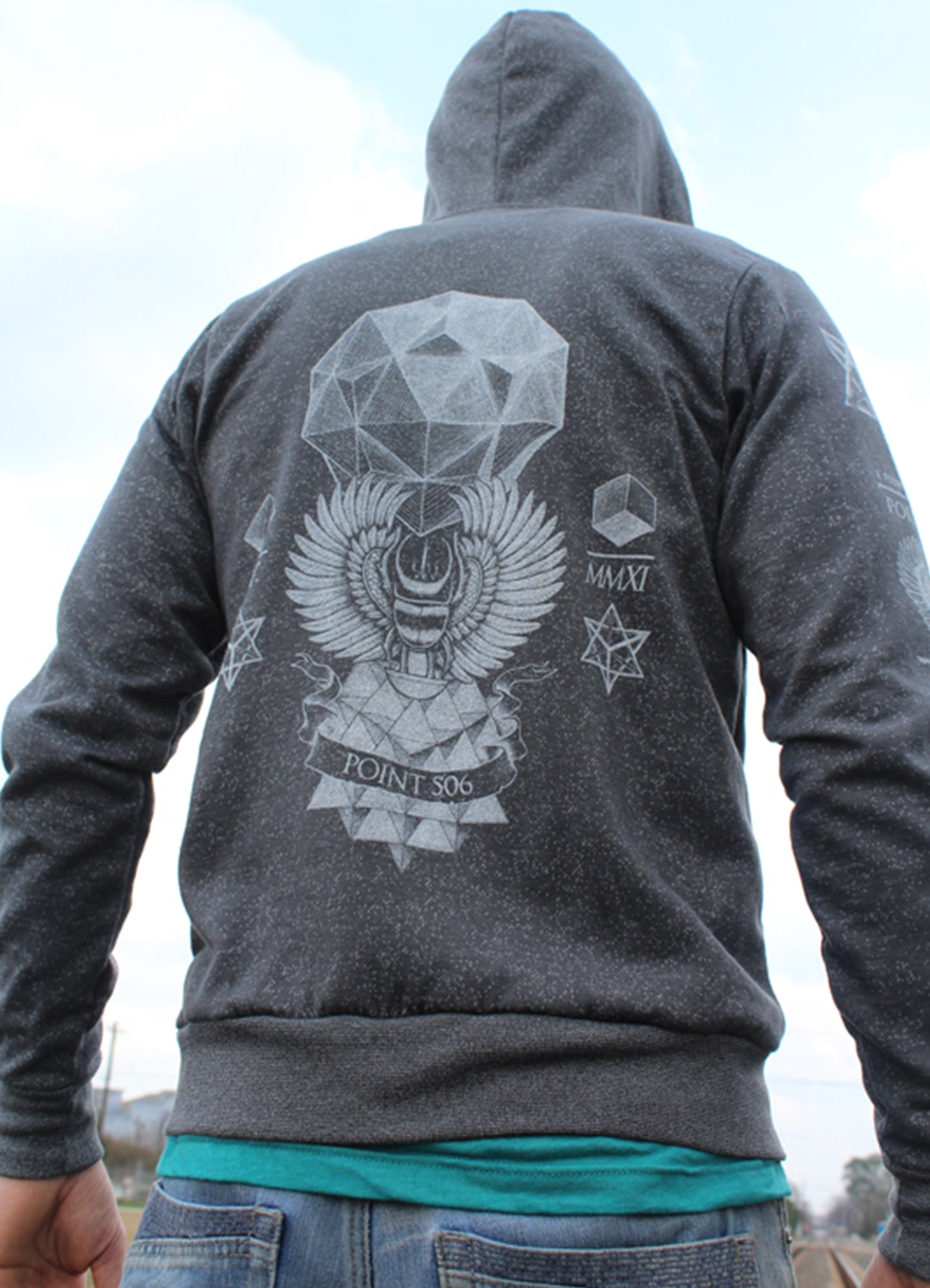 Sacred Geometry Merkaba Hoodie - Digital Grey - Point 506