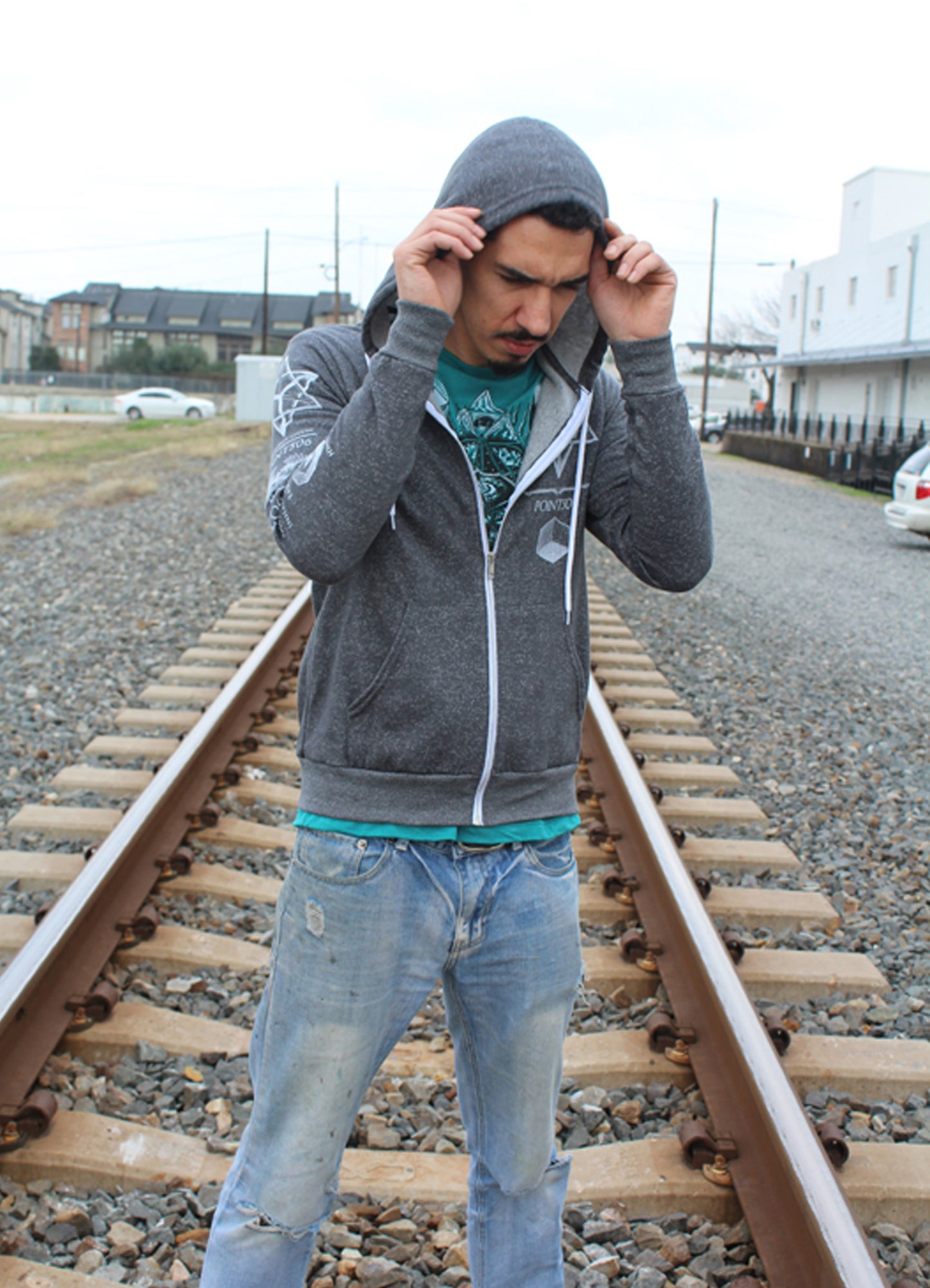 Sacred Geometry Merkaba Hoodie - Digital Grey - Point 506