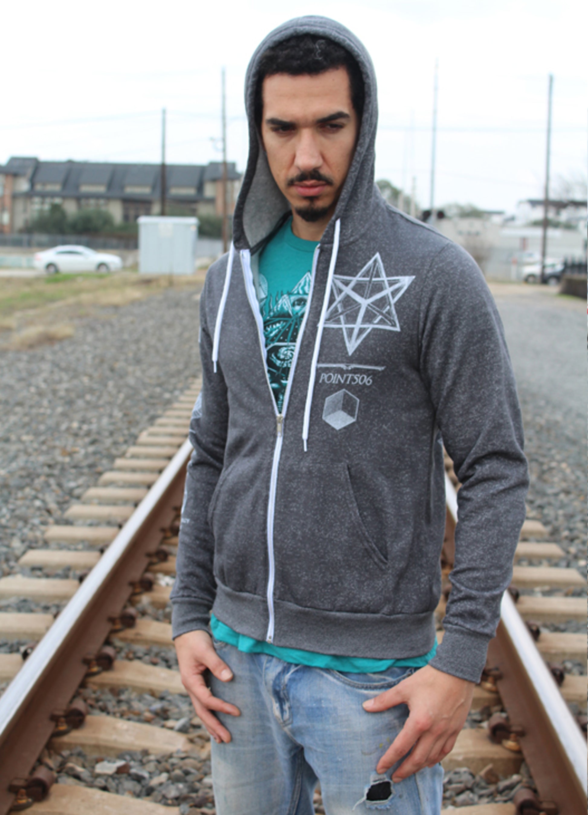 Sacred Geometry Merkaba Hoodie - Digital Grey - Point 506