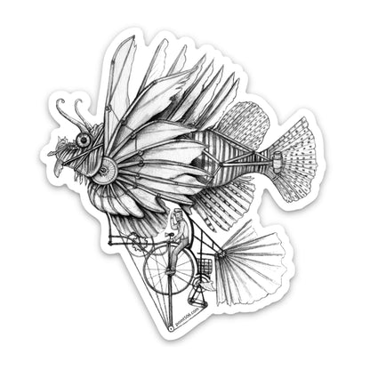 fish sticker, lion fish art, bicycle sticker